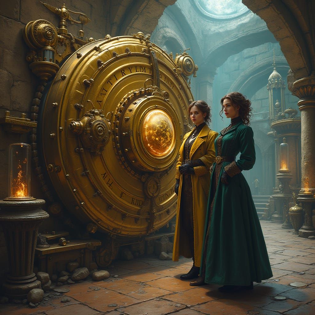 Steampunk Vault with Elaborate Machine and Figures