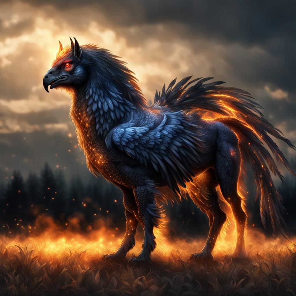 Majestic Dark Hippogriff in an Open Field