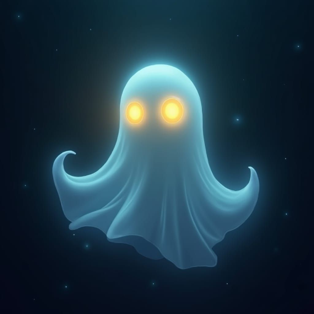 Ethereal Ghost with Golden Eyes in Surreal Style