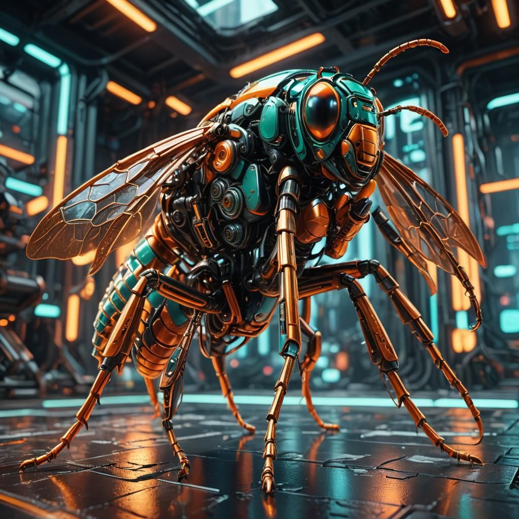 Futuristic Sci-Fi Wasp in 3D Mech Art