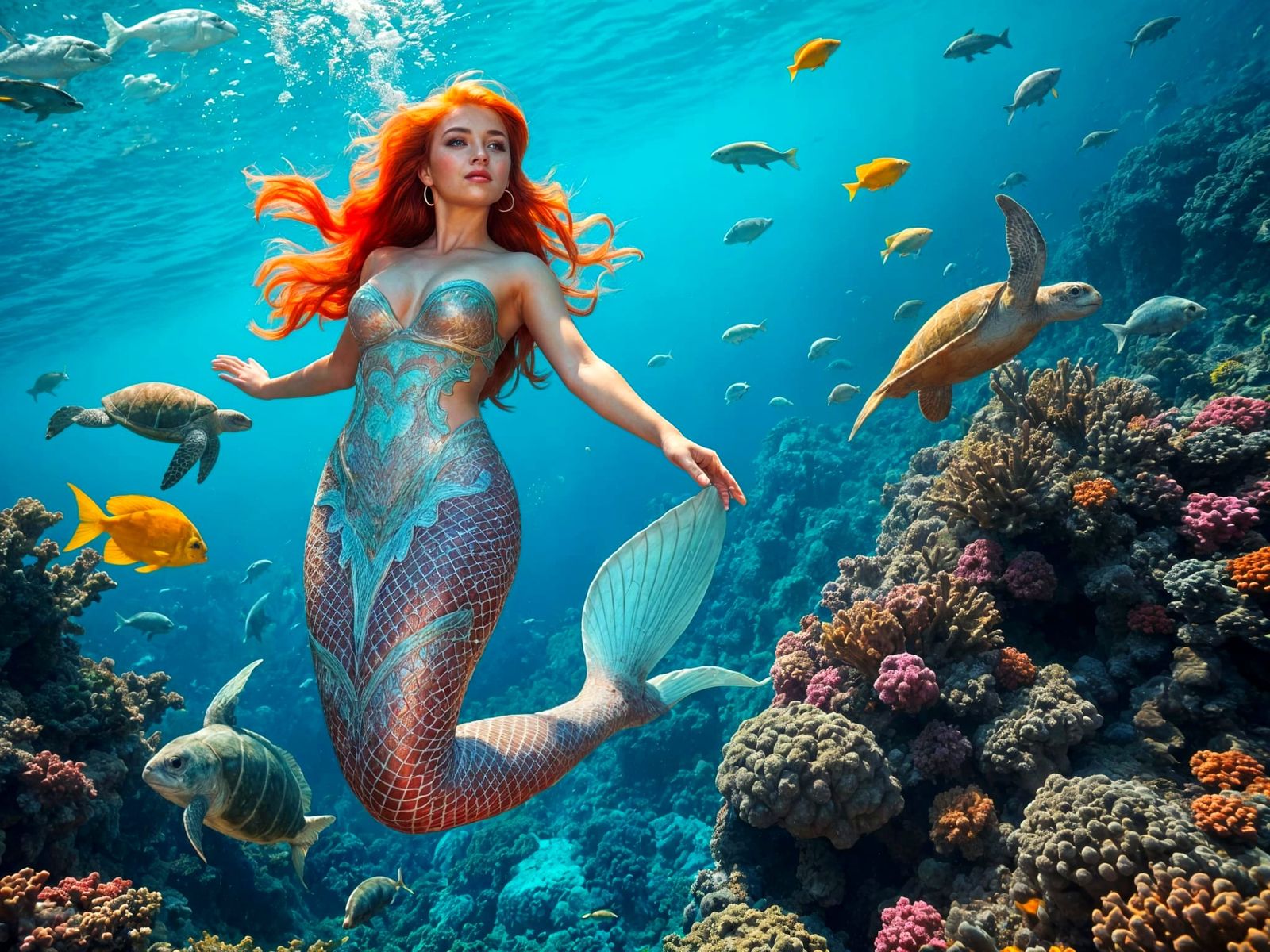 Mermaid in Vibrant Coral Reef Paradise