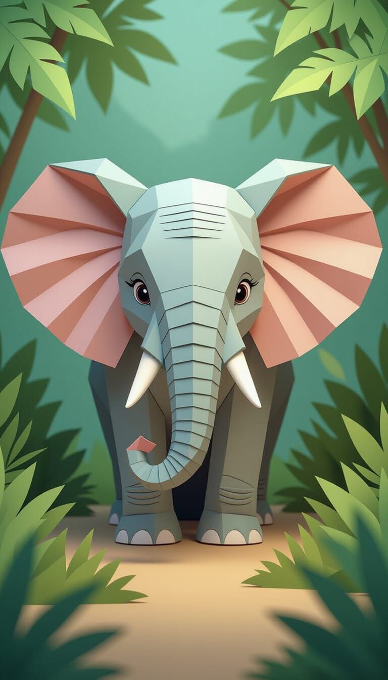 Friendly Paper Elephant in Jungle Pop-Up Scene