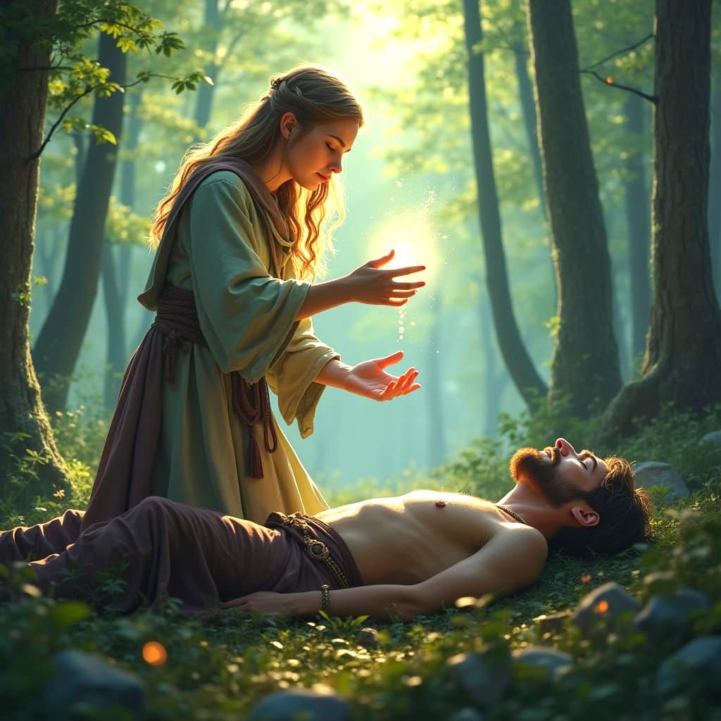 Elven Priestess Casting Healing Spell