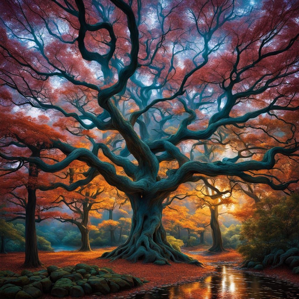 Surreal Tree in Liquid Opal Splendor, with Intricate Kusama ...