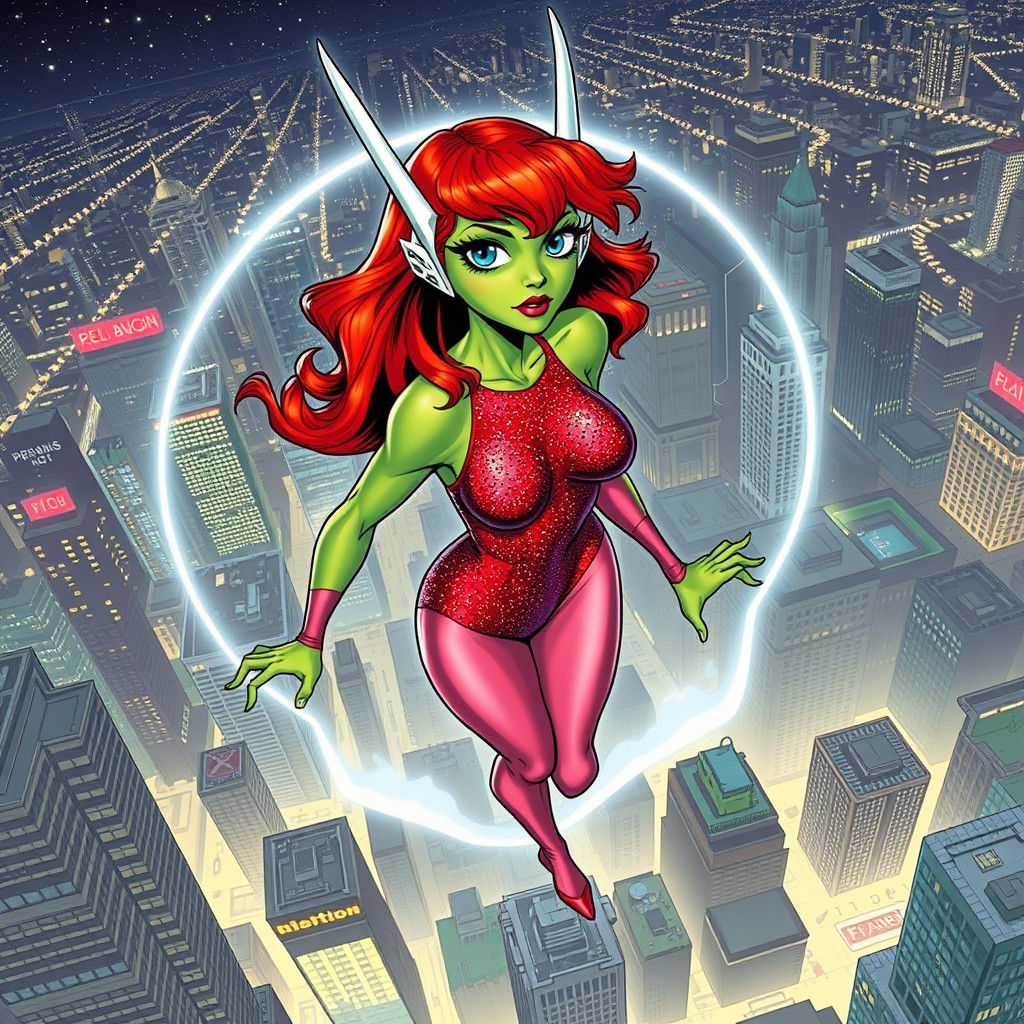 Alien Woman in City, Comic Book Art