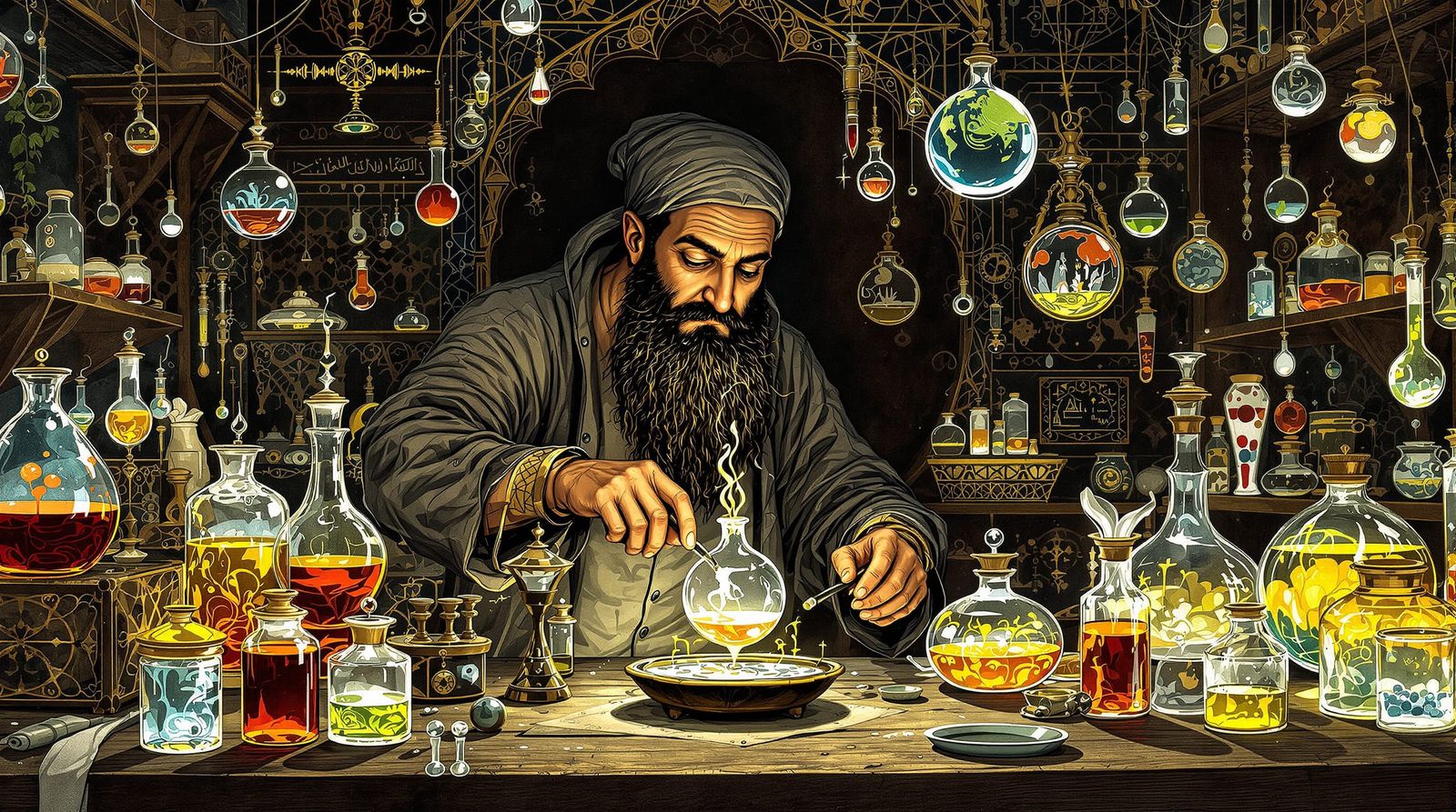Al-Majriti Refining Medical Compounds in Mystical Lab