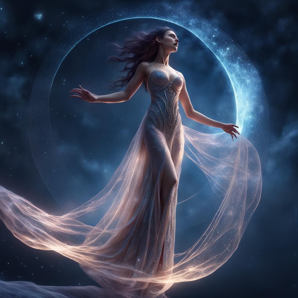 Moonlit Enchantress Weaving Dreams in Digital Art