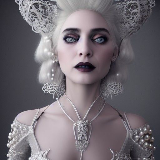 Beautiful White-Haired Woman in Rococo Gothic Style