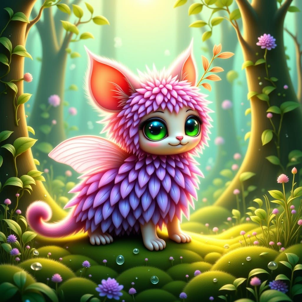 Whimsical Flower-Kitten Hybrid with Butterfly Wings