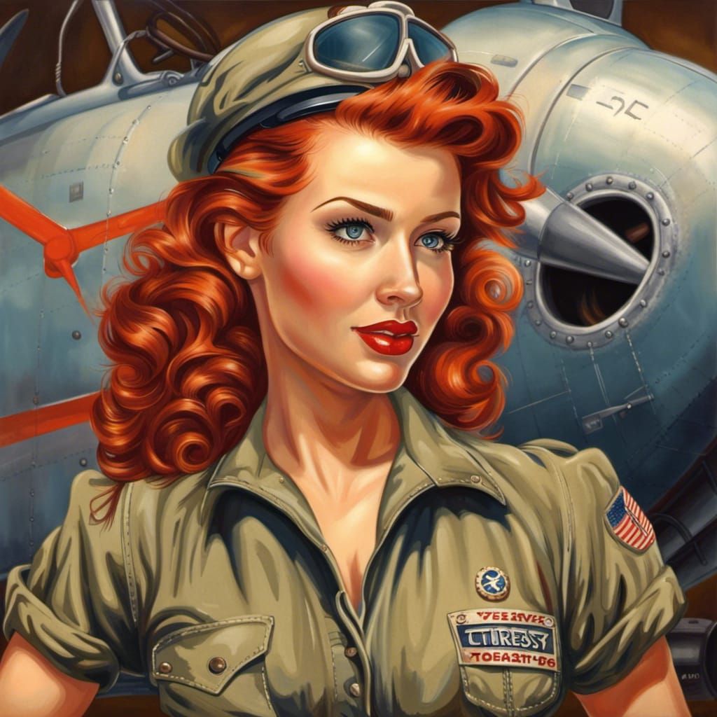 1950s Pin-Up Girl as Airplane Mechanic