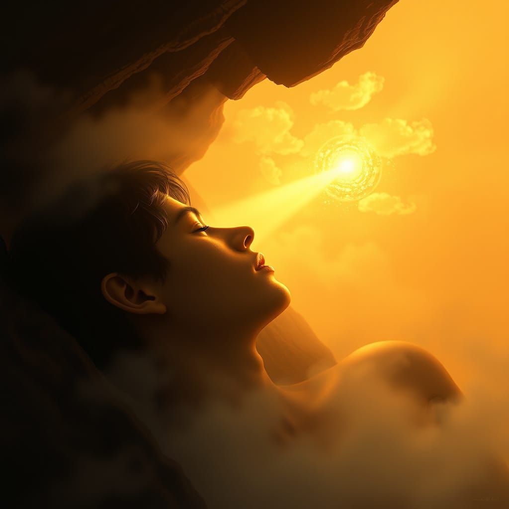 Contemplative Figure in Surreal Golden Light