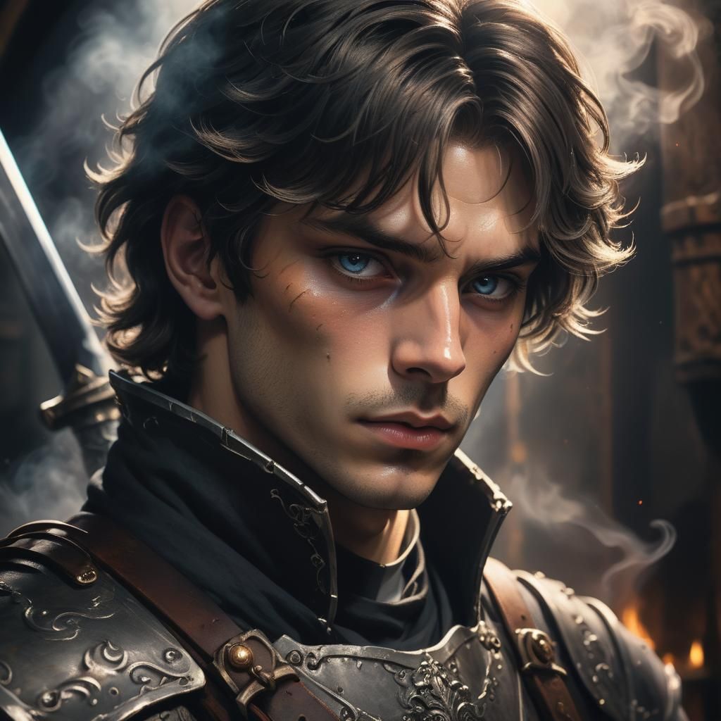 Anime Prince Forging Sword in Dark Fantasy Style