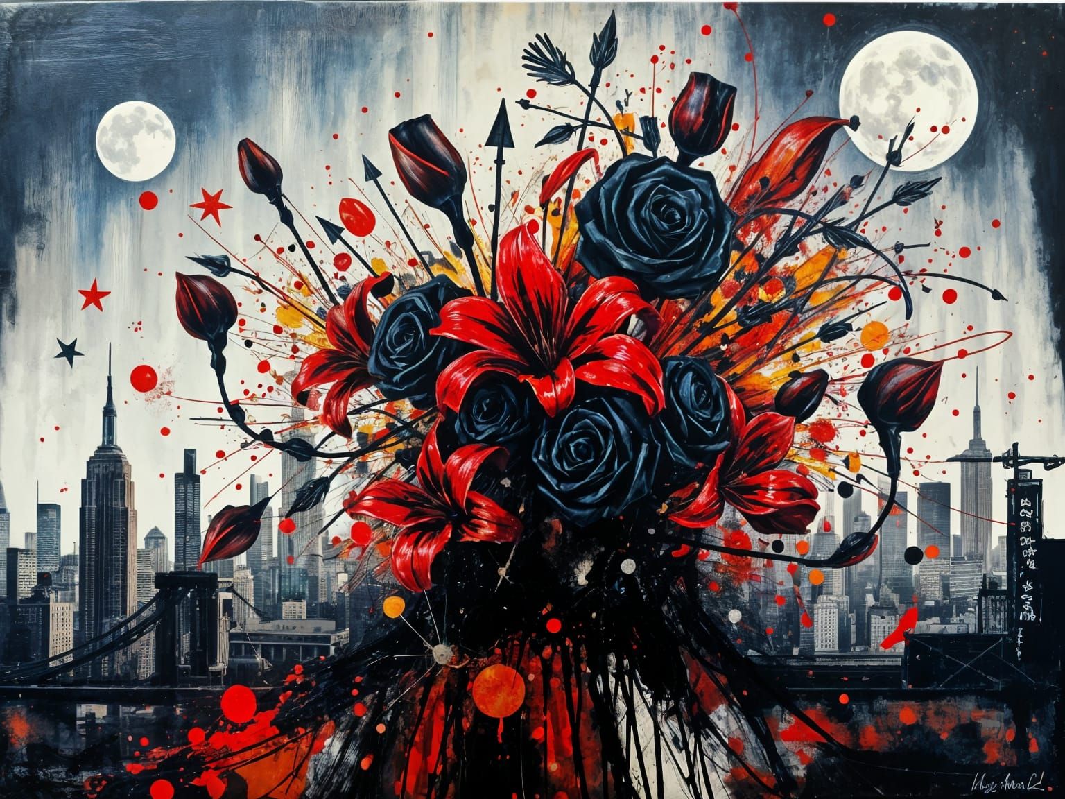 Abstract Urban Cityscape Artwork in Oil and Mixed Media