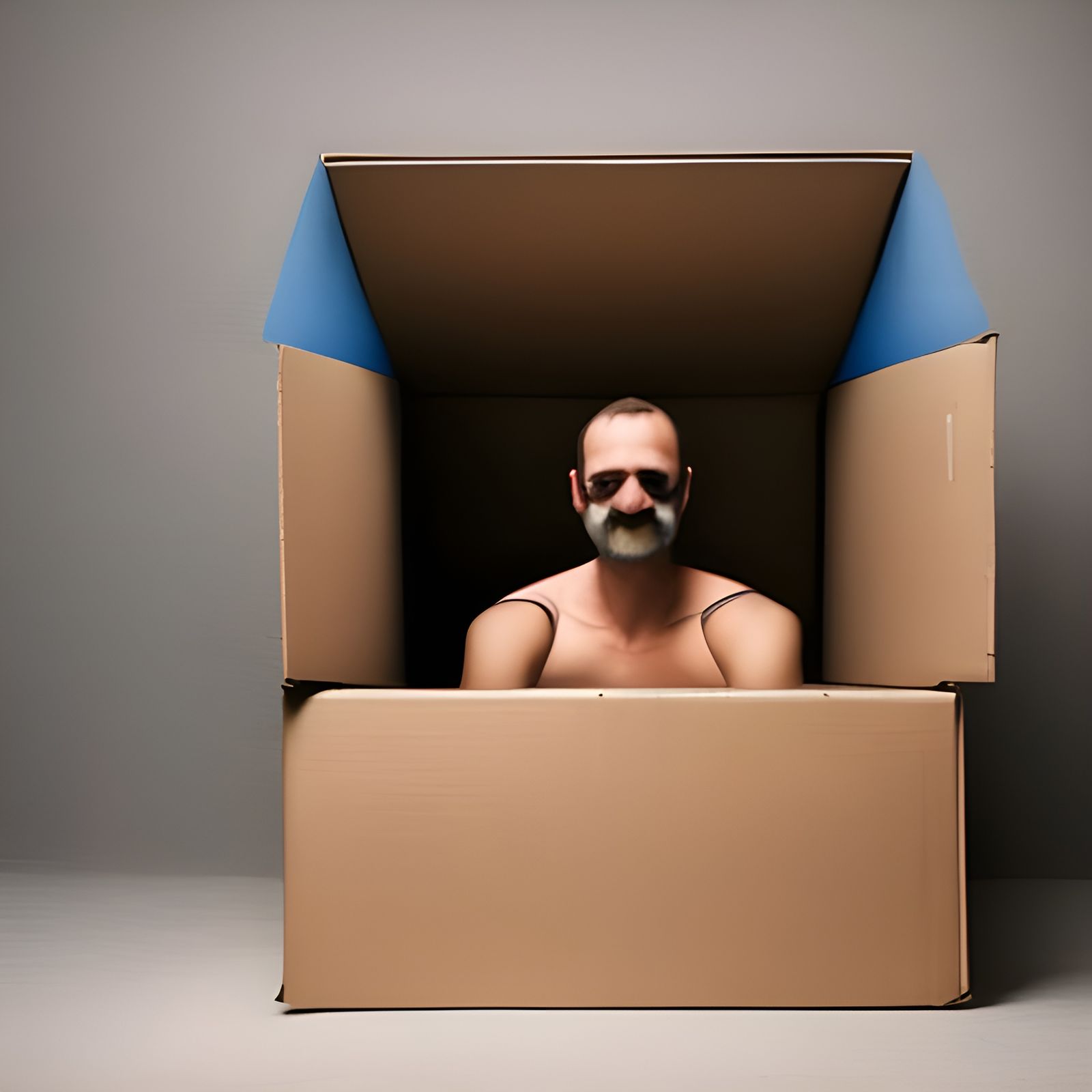 Person Torso Visible Inside Cardboard Box Photo