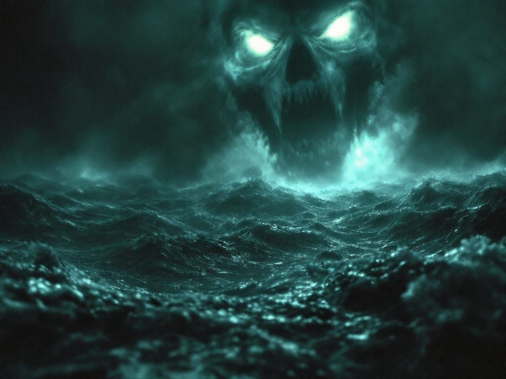 Cursed Pirate Ship in Stormy Seas - Vintage Nightmare Photo