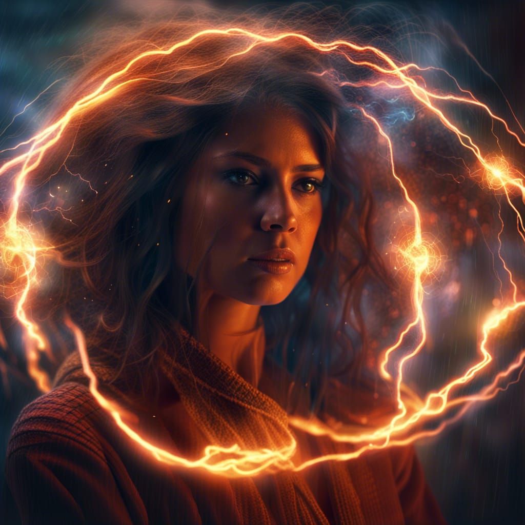 Electrokinetic Woman in Electric Storm: Cinematic Digital Ar...