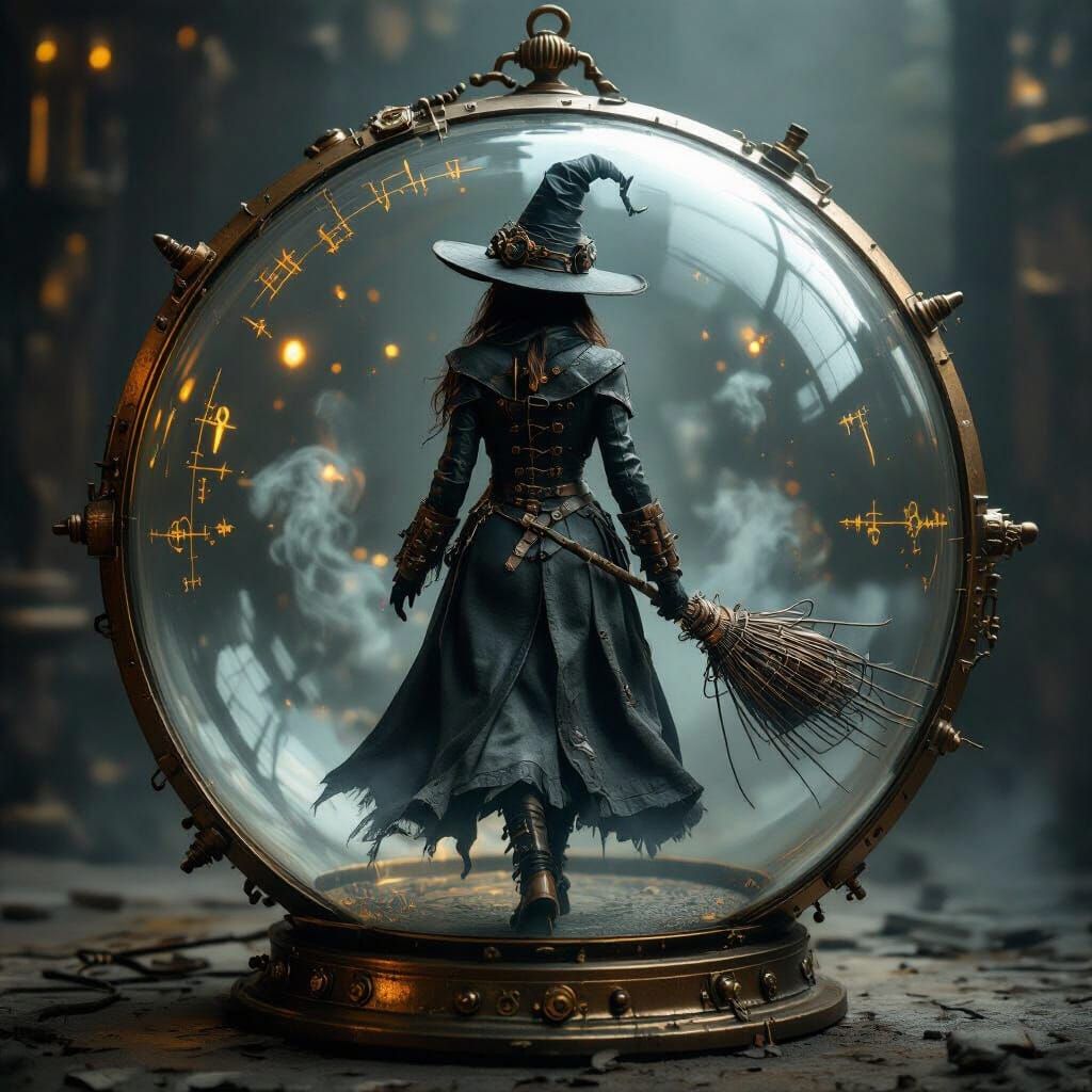 Dark Steampunk Witch in Glass Orb Photograph