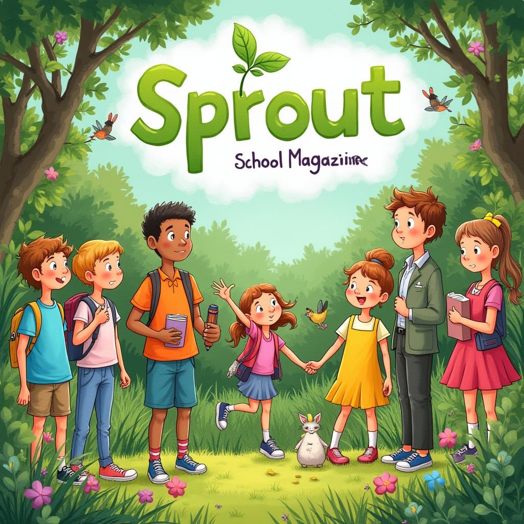 Lively School Magazine Cover Design with Educational Element...