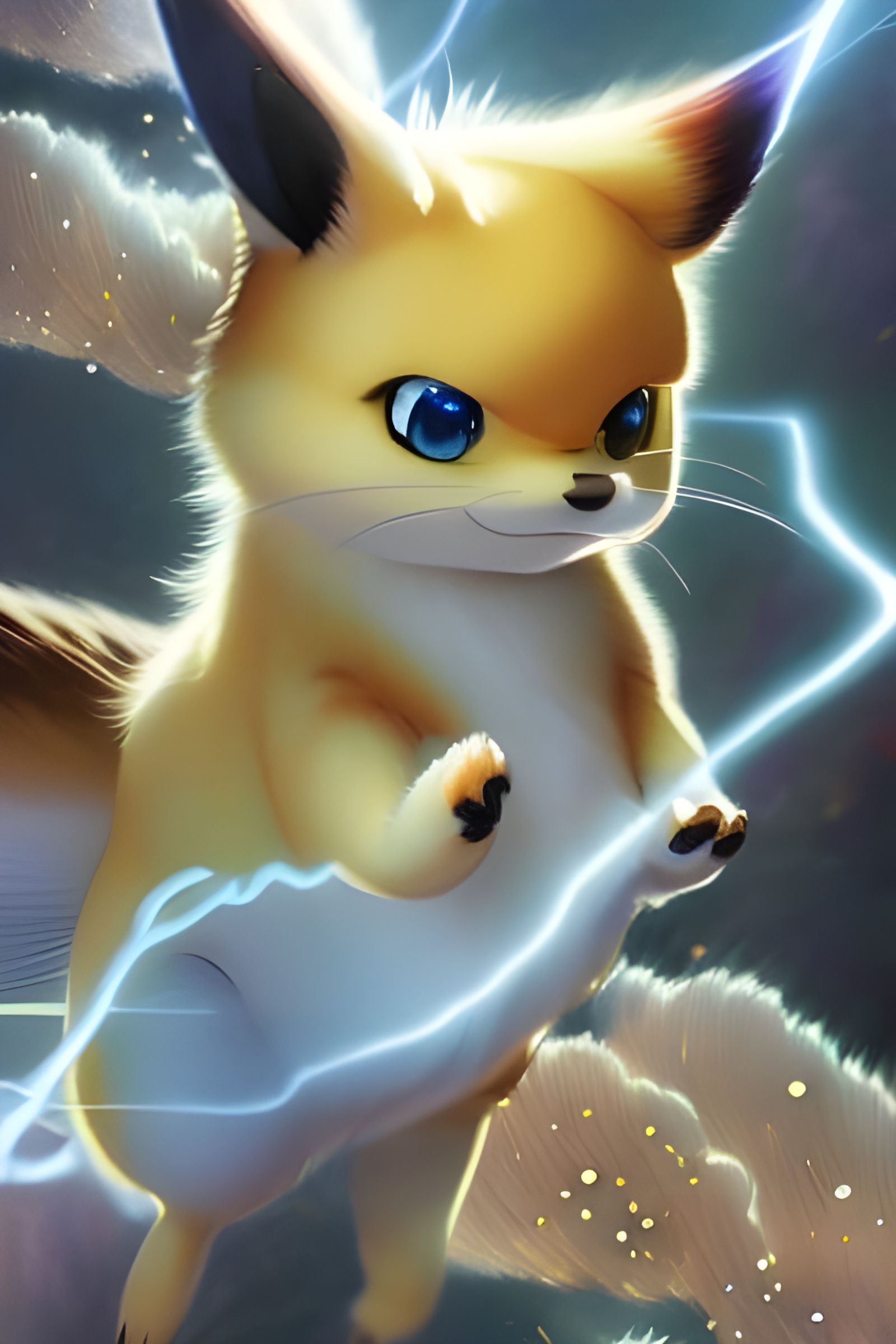 Cute Furry Pikachu with Electrical Power, Anime Style
