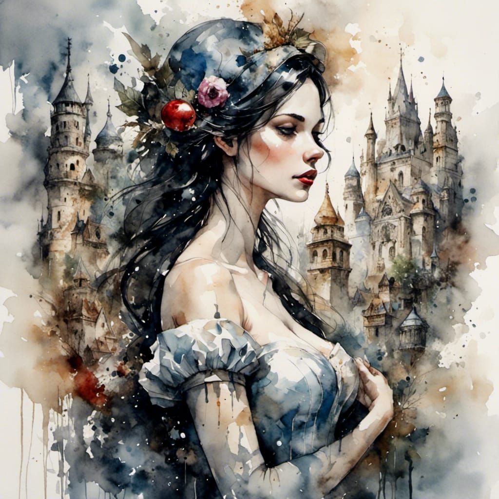 Snow White Chess Set in Antique Watercolor Style