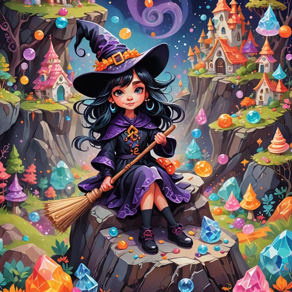 Cute Witch in Candyland Wonderland Digital Art