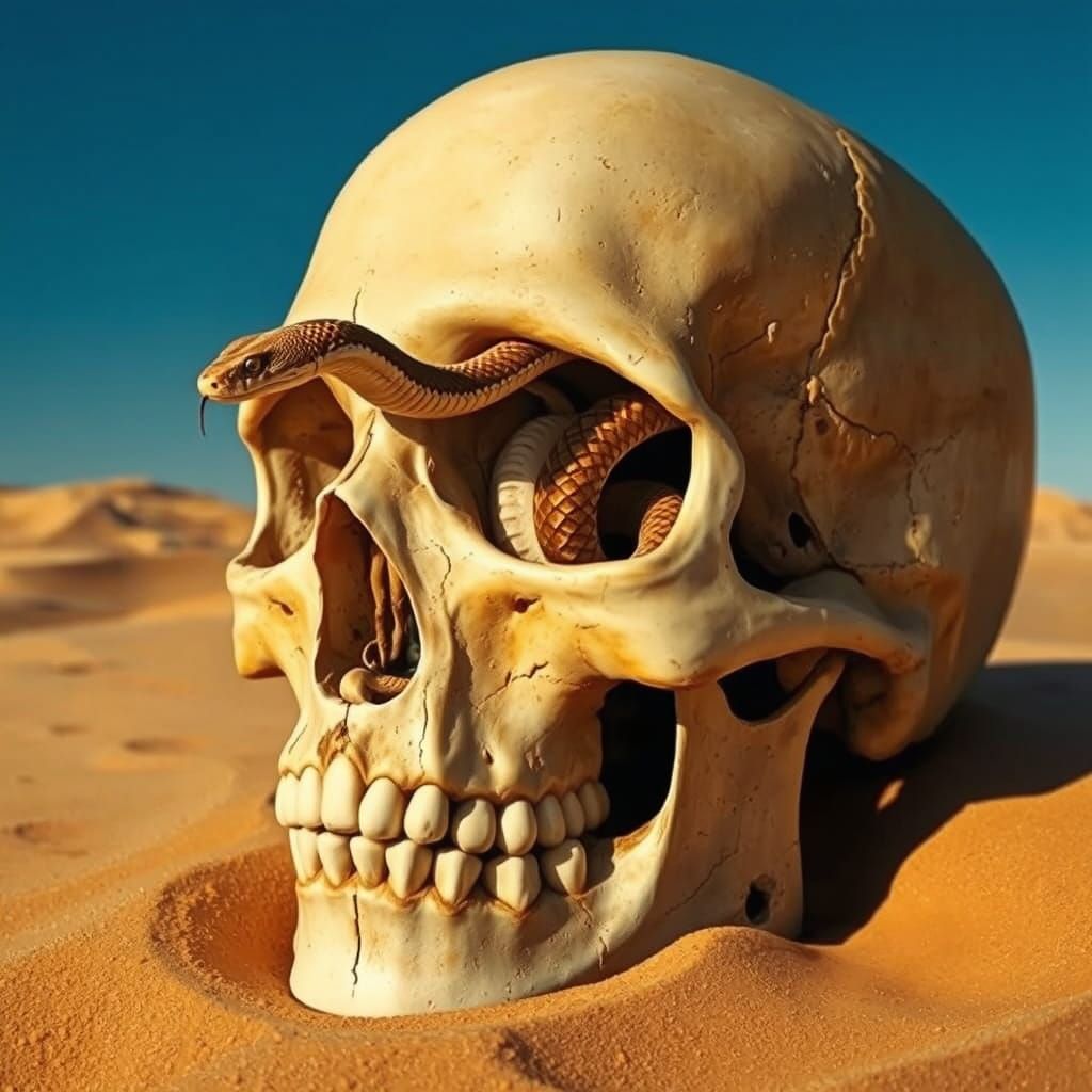 Surreal Desert Skull Scene in Dark Surrealist Style