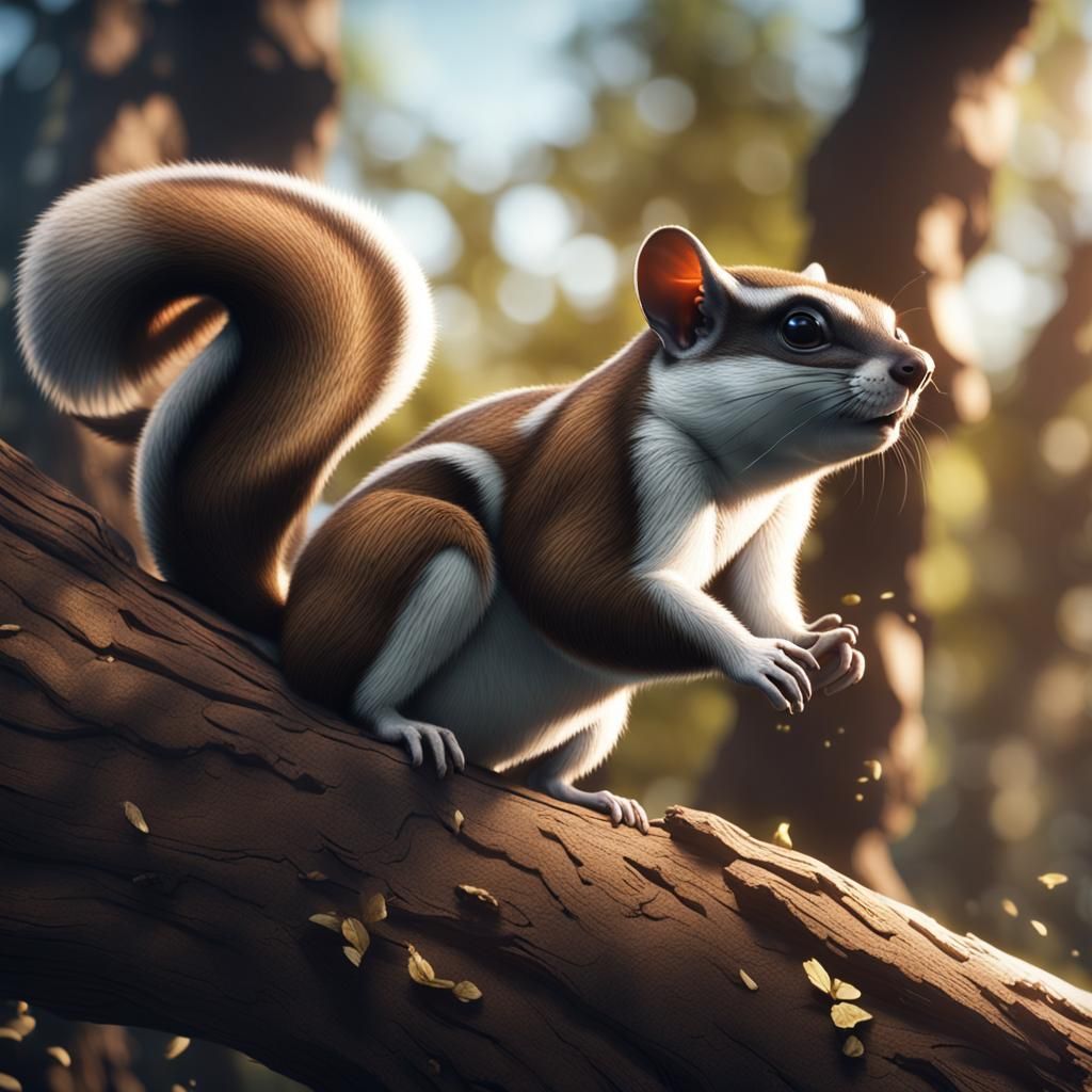 Detailed Flying Squirrels on Tree, 3D Game Art