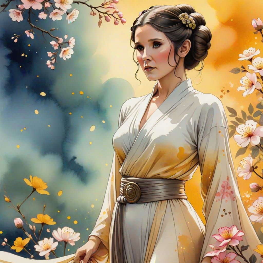 Princess Leia in Japanese Ink Painting Style