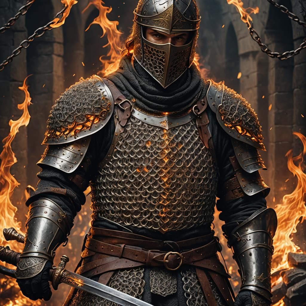 Knight in Fiery Chainmail Digital Art