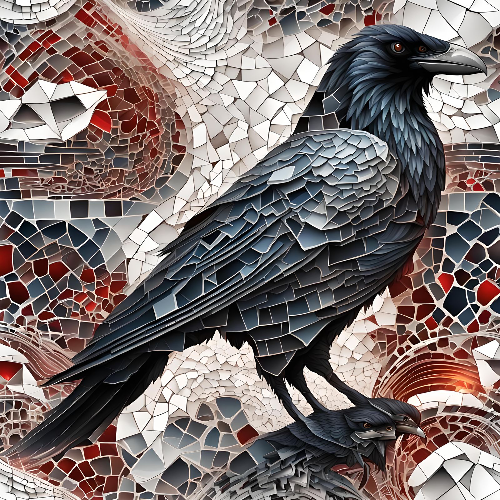 Raven Bone Warrior in Blood Arena, Mosaic Style