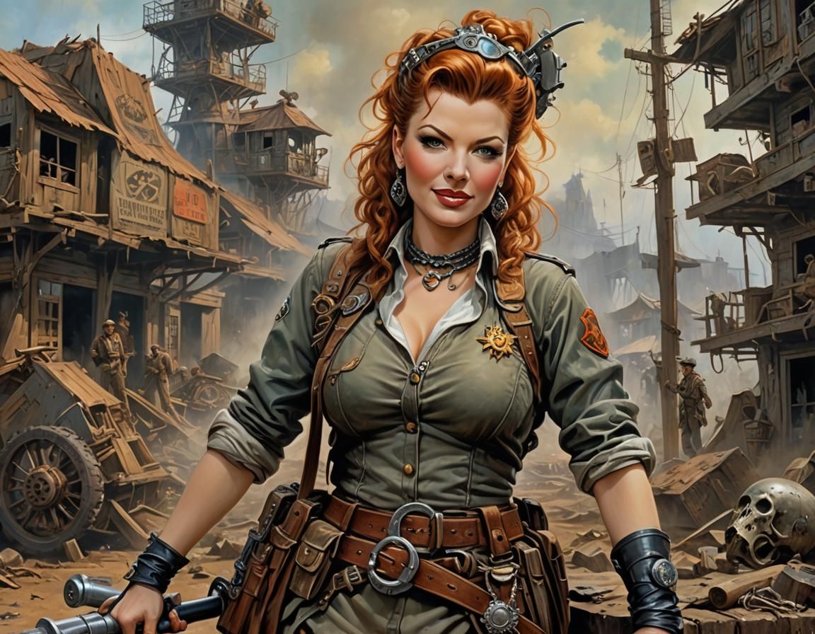 Beautiful Post-Apocalyptic Merchant in Acrylic Painting