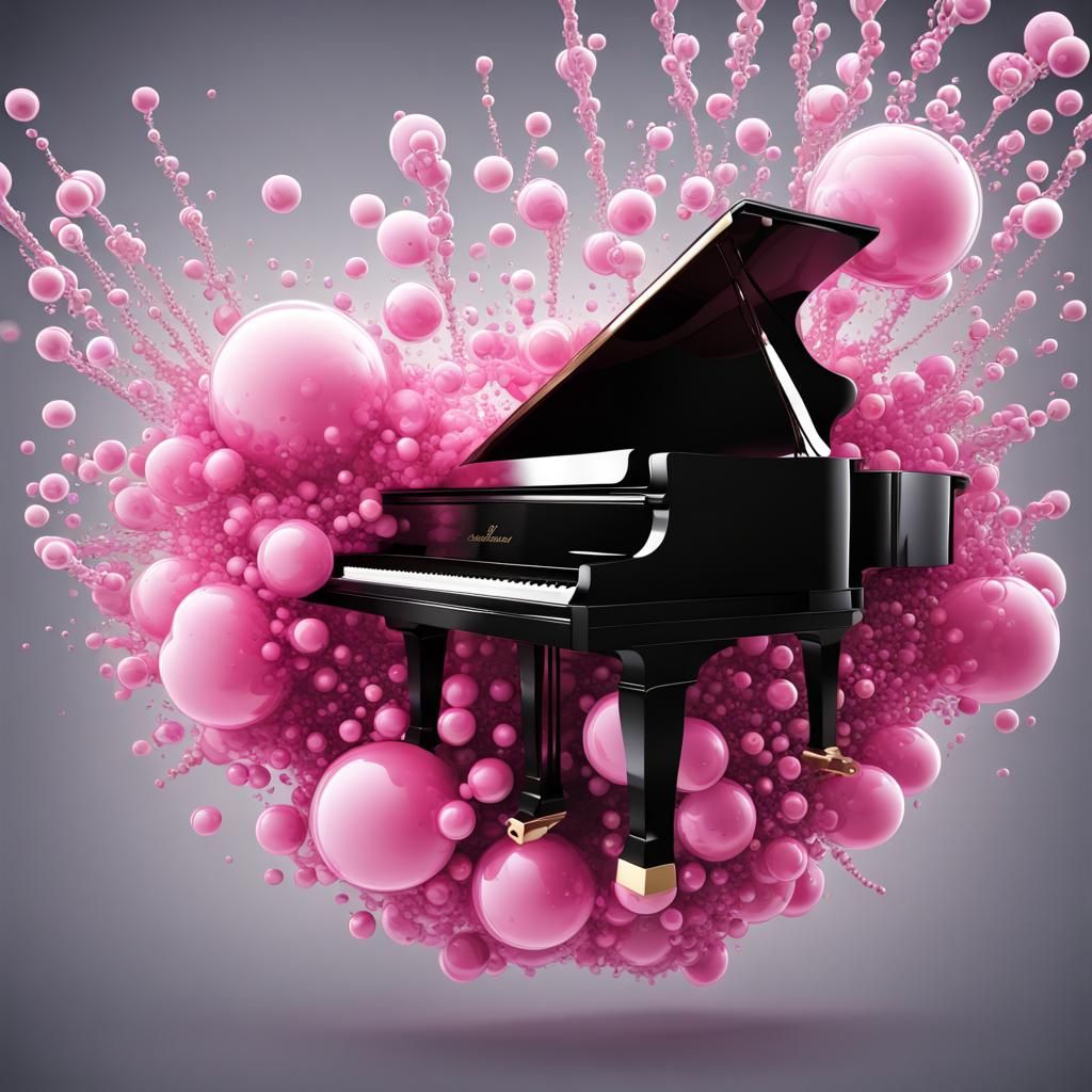 Piano Exploding into Pink Bubbles: Abstract Fractal Art