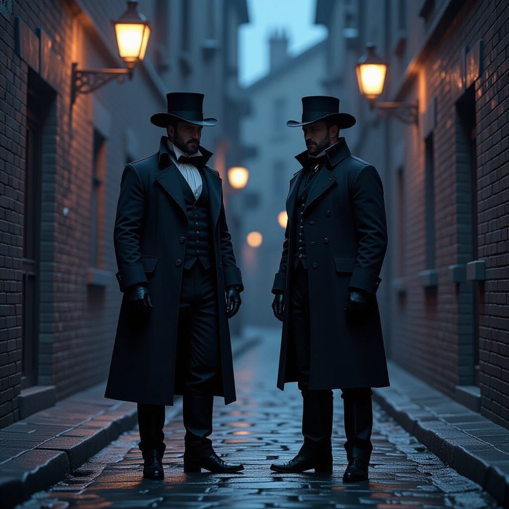 Jean Valjean and Inspector Javert in a Moody Alleyway
