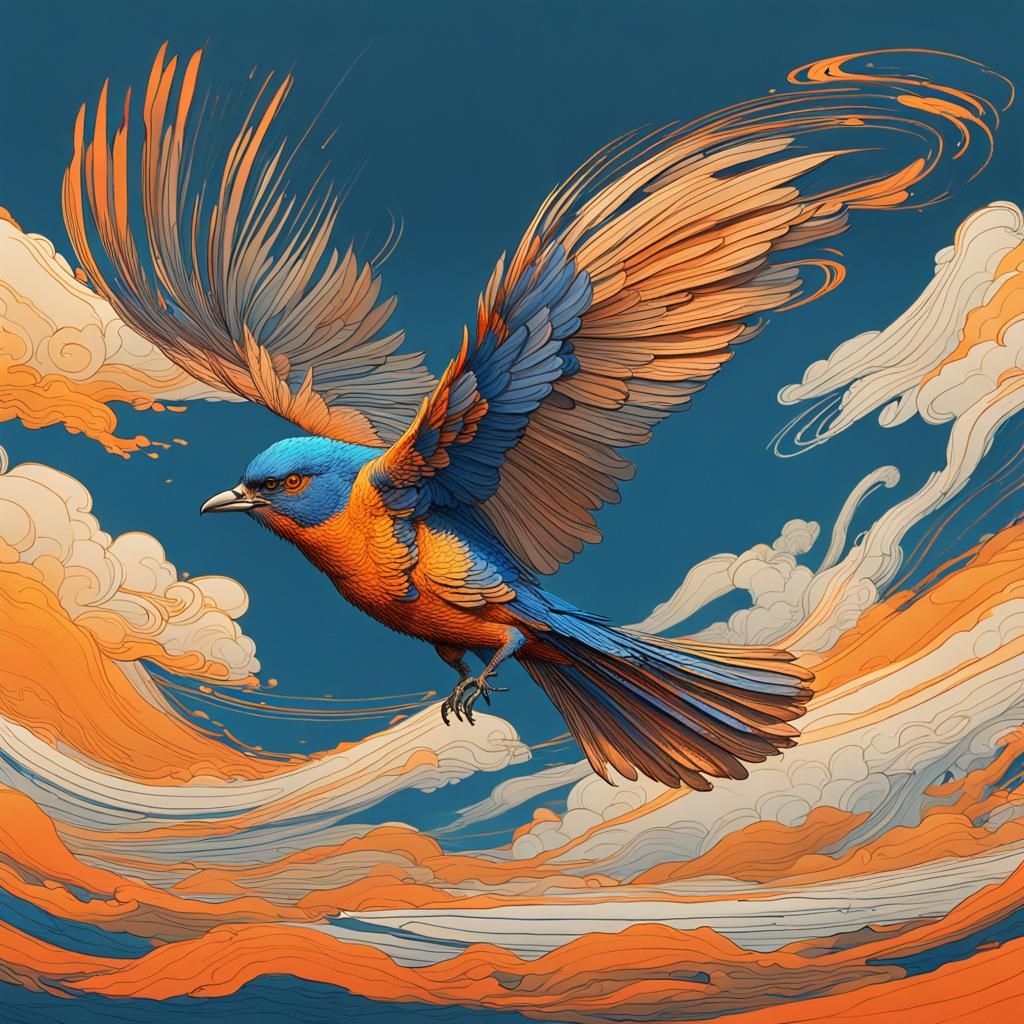 Bird in Flight: Minimalist Art Nouveau Style