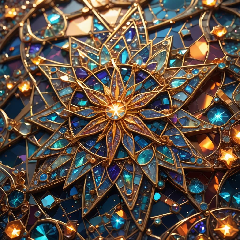 Ethereal Crystal Star in Iridescent Mosaic Art