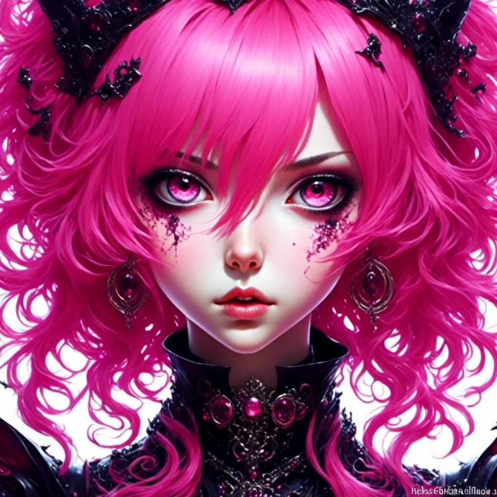 Anime Witch Pink Face Close-up in Manga Style