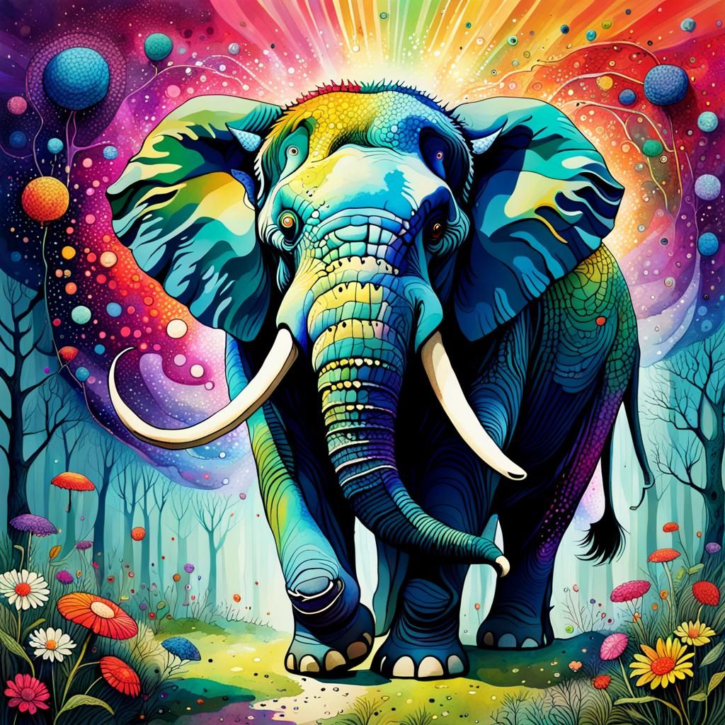 Colorful Eldritch Mammoth in Memphis Design