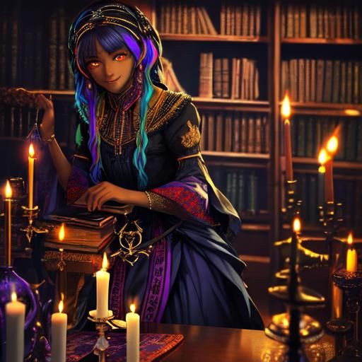 Smiling Girl Surrounded by Burning Candles