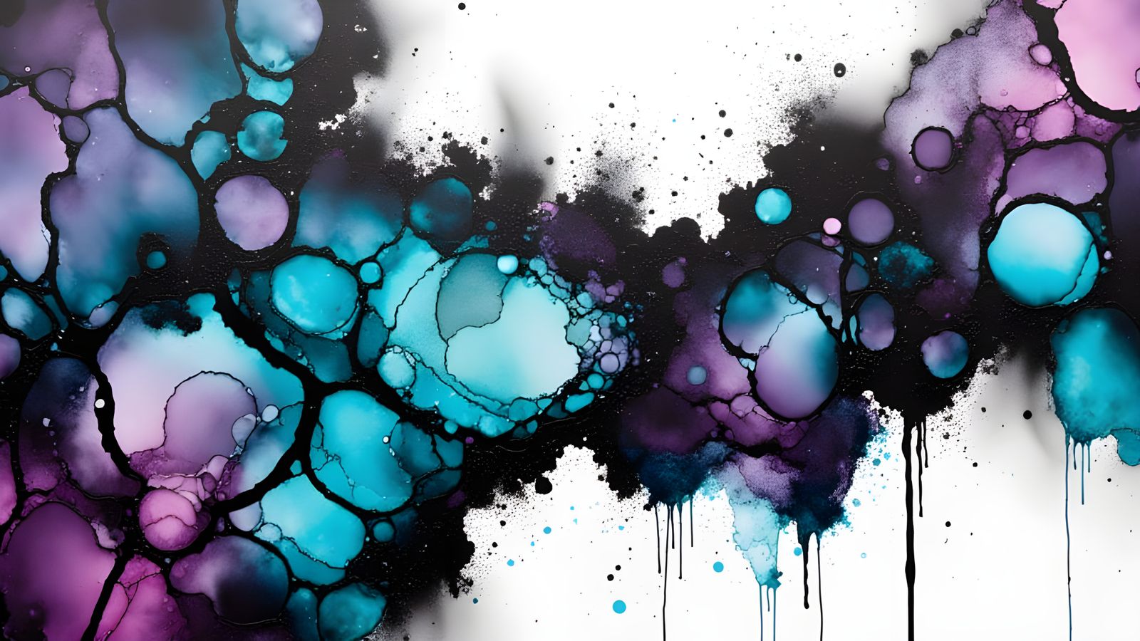 Alcohol Ink Art with Aquamarine and Mauve Swirls