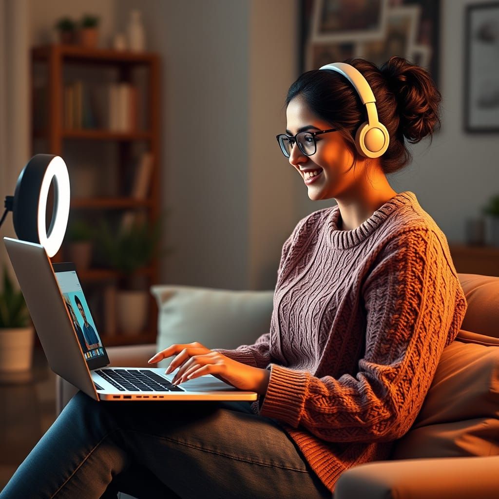 Cheerful Indian Teacher in Digital Painting Style