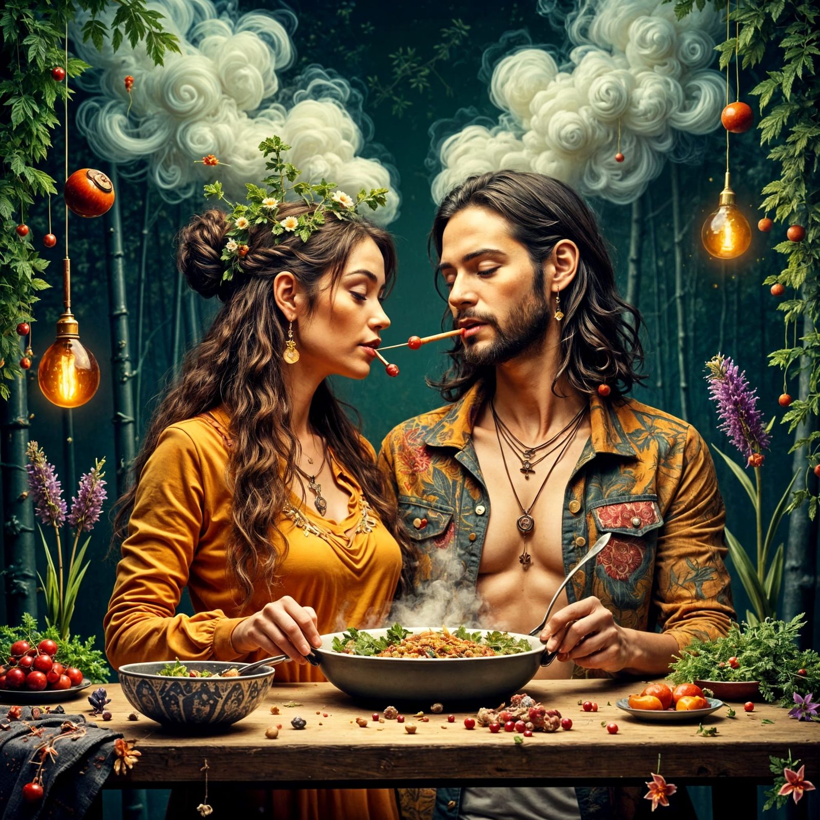 Hipster Couple in Double Exposure Art