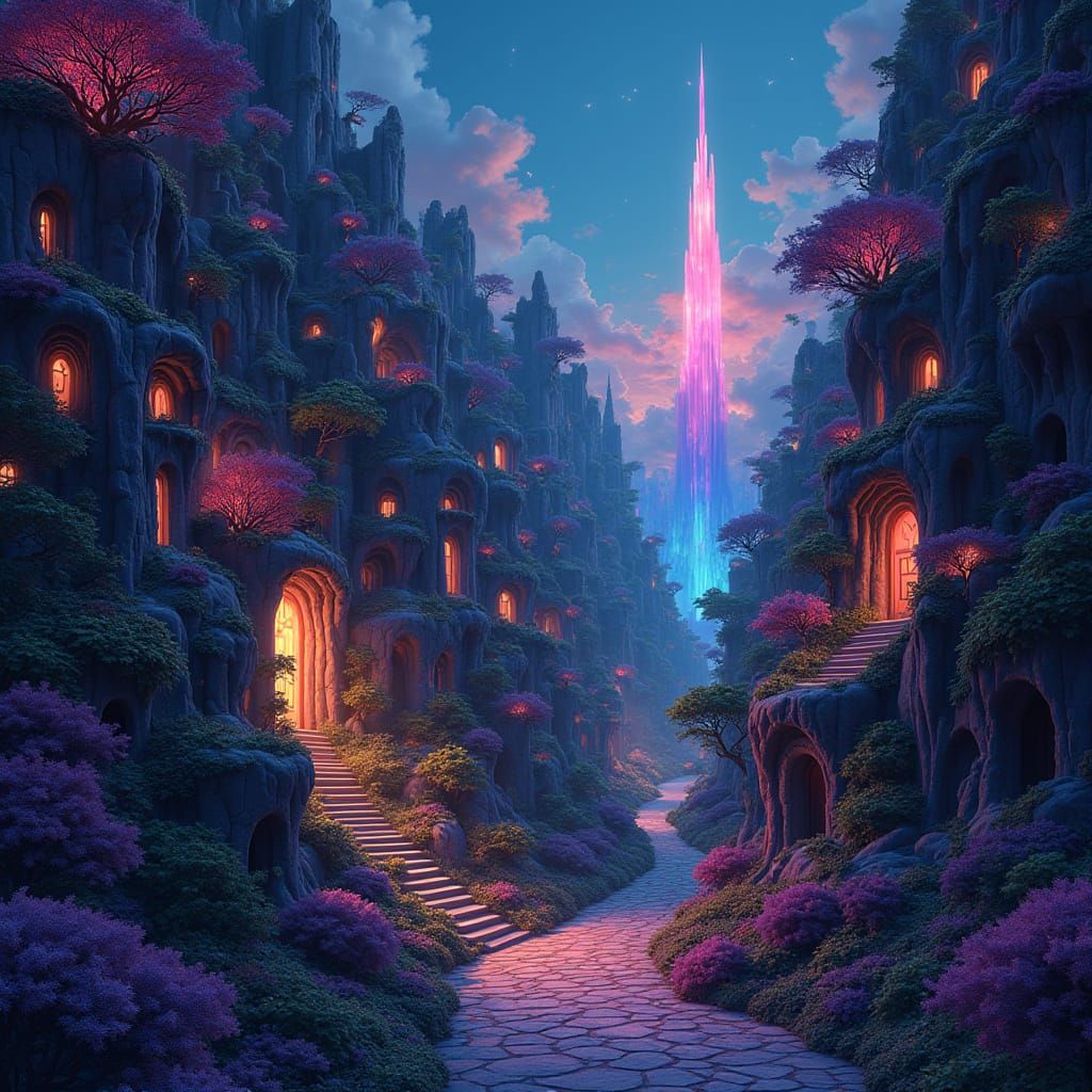 Surreal Cityscape in Vibrant, Psychedelic Style