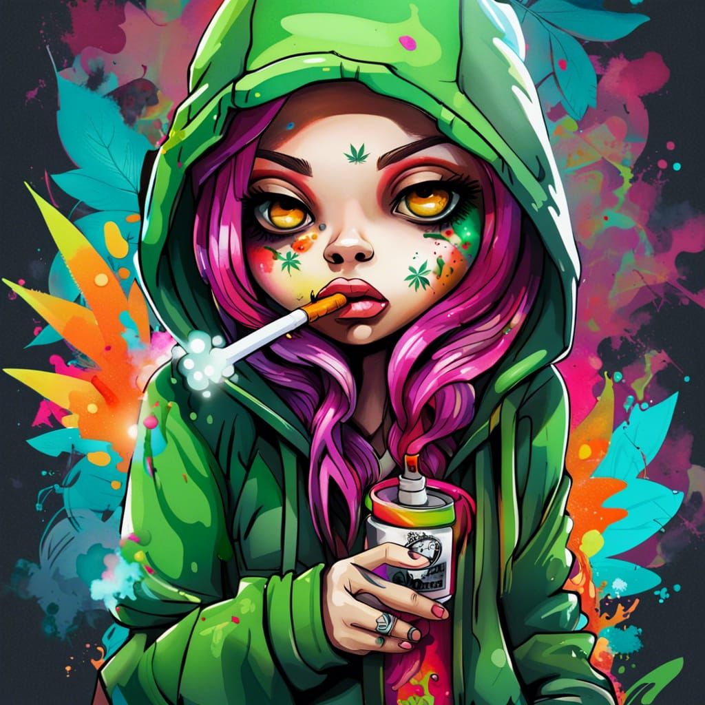 Chibi Girl Smoking: Graffiti Style Art