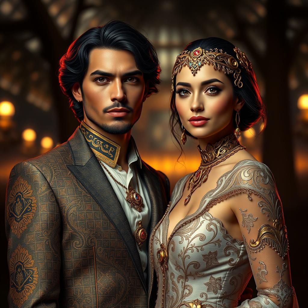 Art Nouveau Couple Portrait in Dusk Lighting