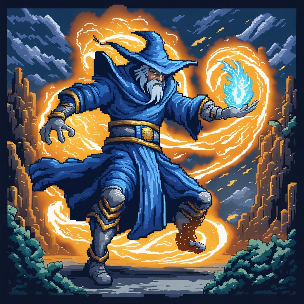 Pixel Art Wizard Battles Basilisk in 2D Game