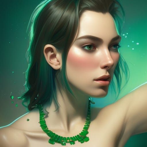 Emerald Portrait in Hyperdetailed Splash Art Style