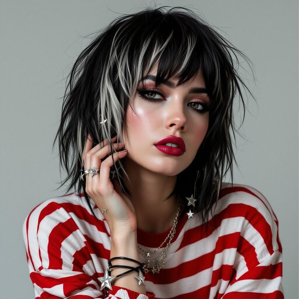 Grunge Punk Woman with Ombre Hair, Hyperdetailed Portrait