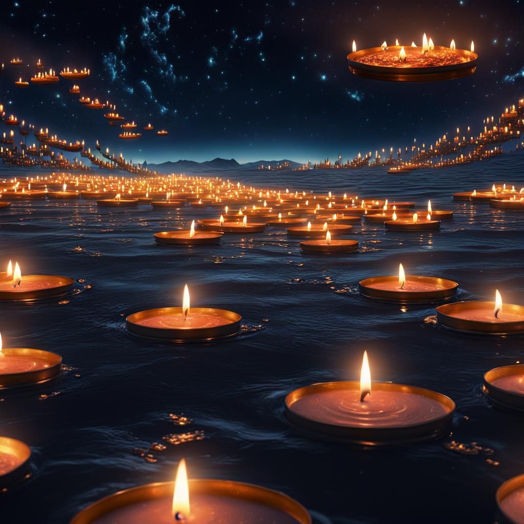 Floating Candles in Fantasy Night Sky
