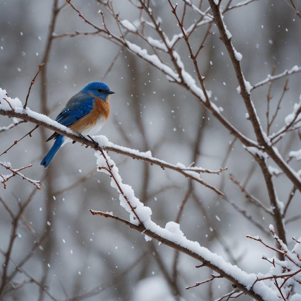 Blue Bird in Winter Wonderland: Wildlife Photography