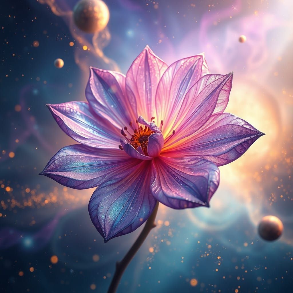 Surreal Cosmic Bloom in Vibrant, Iridescent Hues